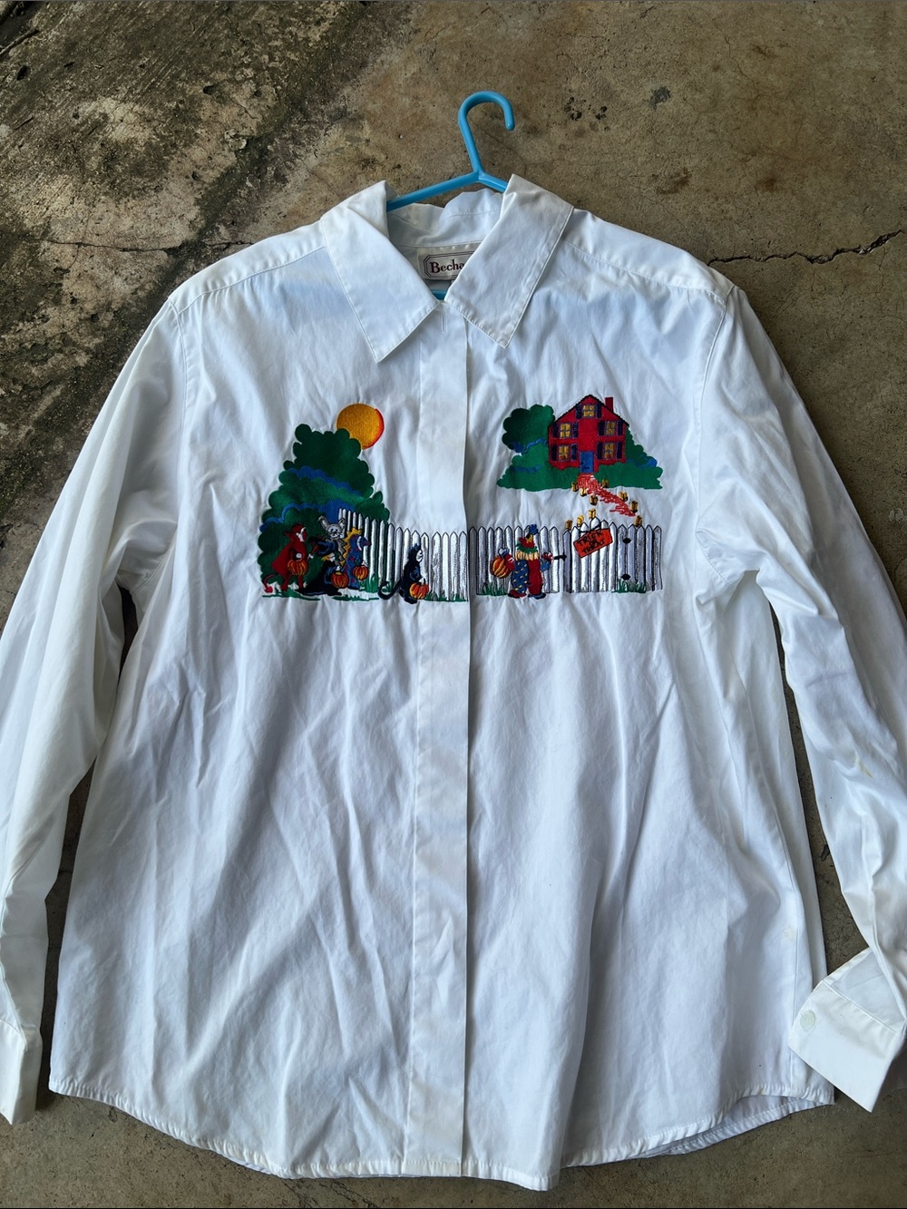 White Embroidered Long-Sleeve Button-Up Shirt